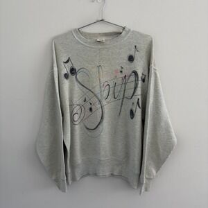 Vintage BVD Music Notes Graphic Sweatshirt Heather Gray Large USA Made